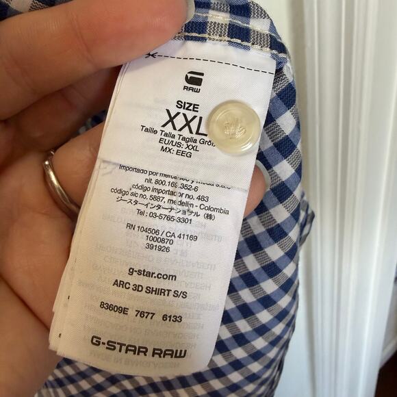 G-Star Raw Men's Short Sleeve Arc 3D Shirt Gingham Check Button Up Blue XXL - Picture 6 of 9